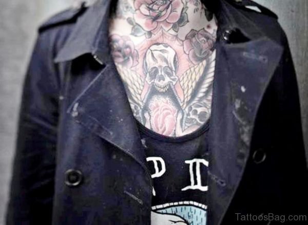 Elegant Neck Tattoo Skull