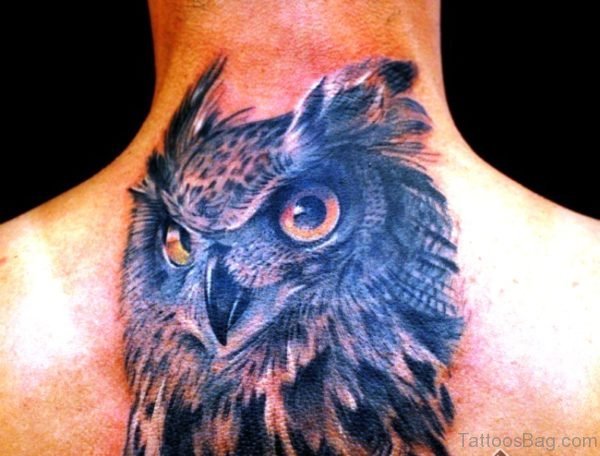 Elegant Owl Tattoo On Neck