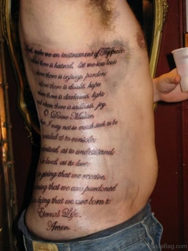 Elegant Wording Tattoo On Rib