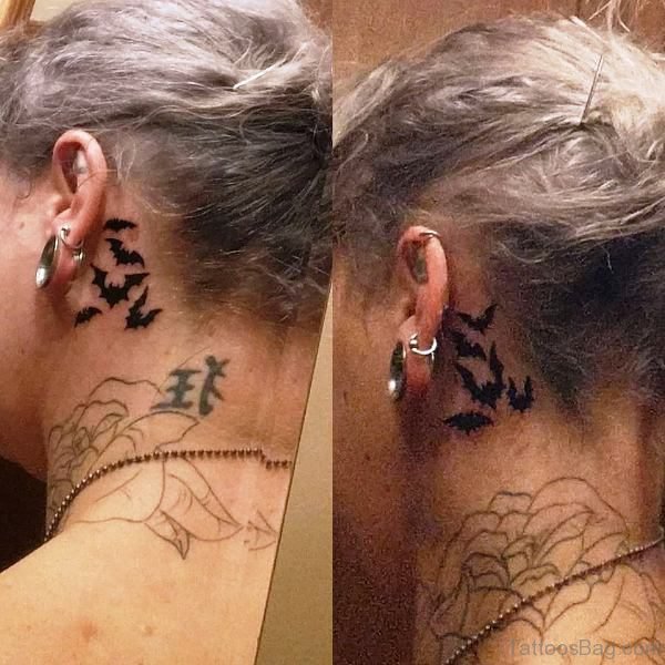 Excellent Bat Tattoo Behind Ears