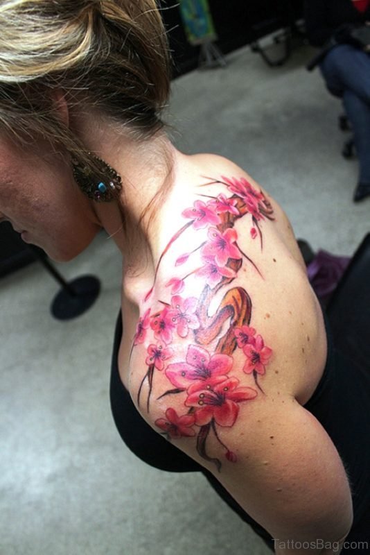 Fabulous Cherry Blossom Flowers On Upper Shoulder