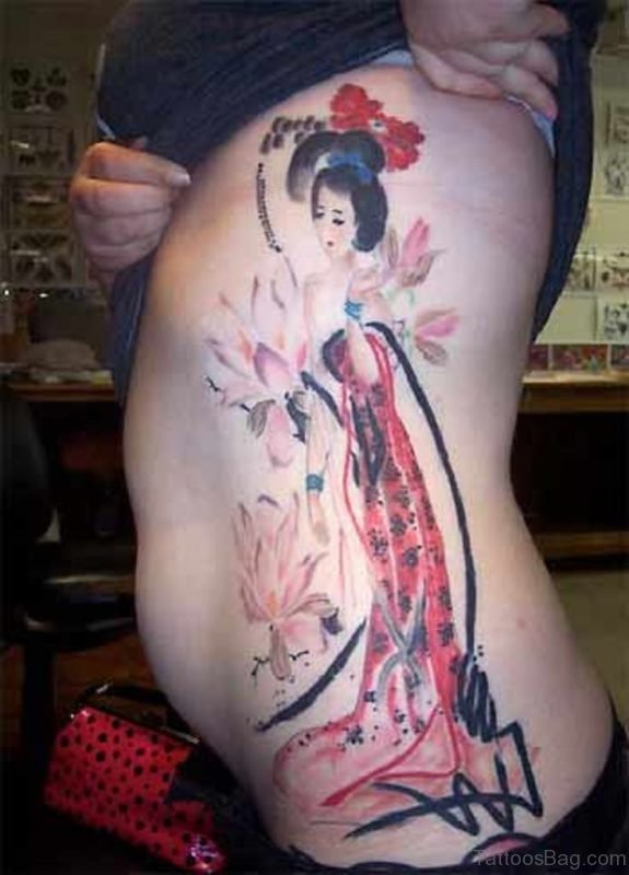 Fabulous Geisha Tattoo On Rib