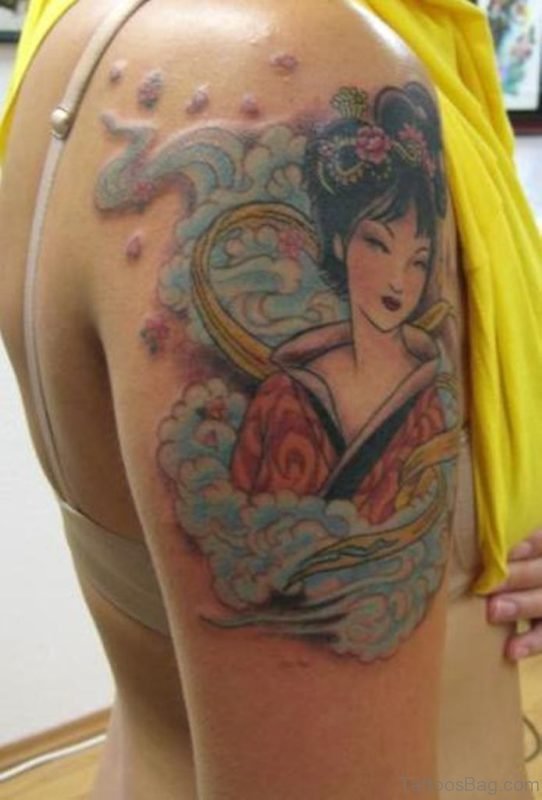 Fabulous Geisha Tattoo On Shoulder Image