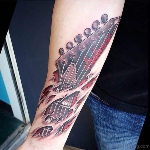 Fabulous Guitar Tattoo On Forearm