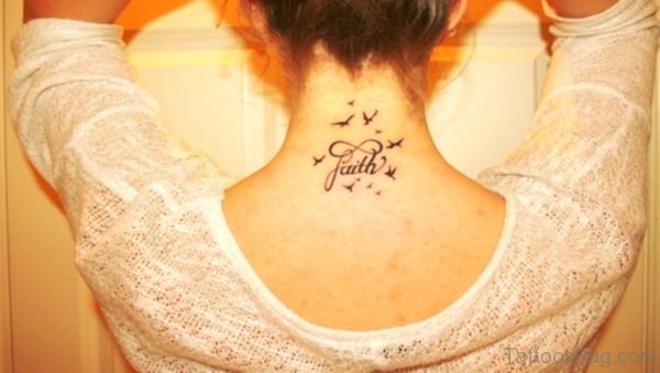 Faith Birds Tattoo On Neck