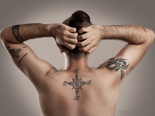 Fancy Compass Tattoo On Back