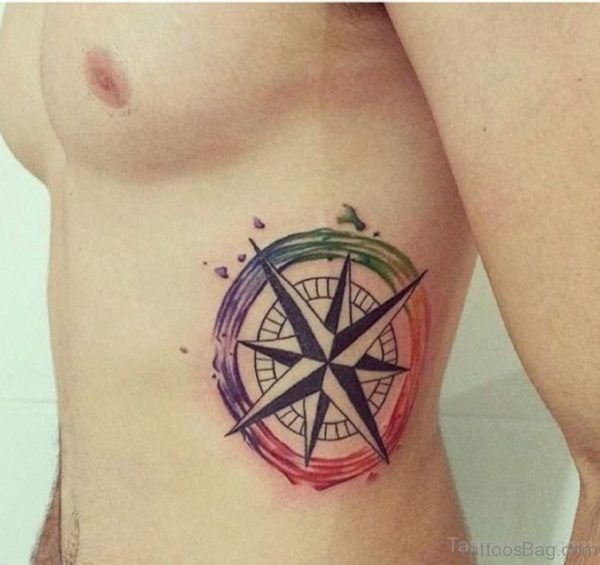 Fantastic Compass Tattoo Design On Rib