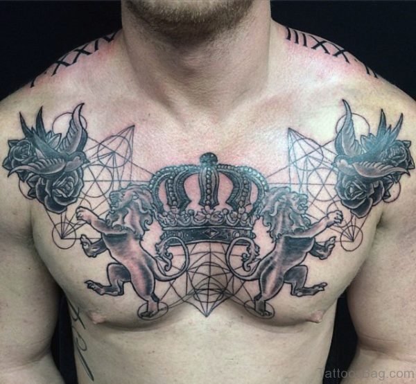 Fantastic Crown Sparrow And Lion Tattoo