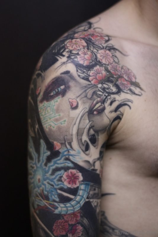 Fantastic Geisha Tattoo Design On Shoulder
