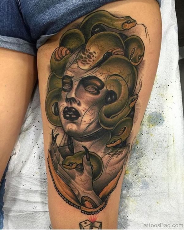 Fantastic Medusa Tattoo on Thigh
