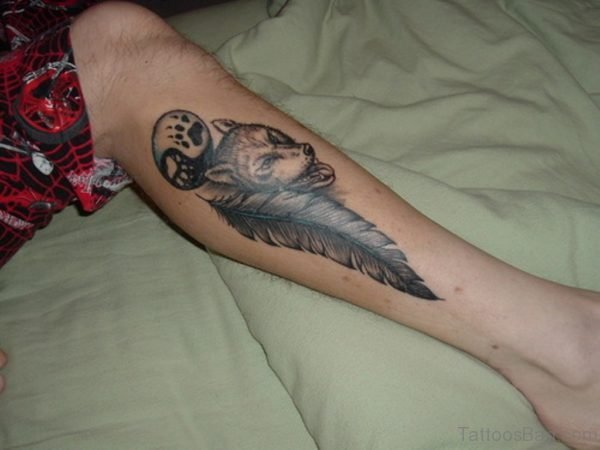 Feather And Wolf Tattoo