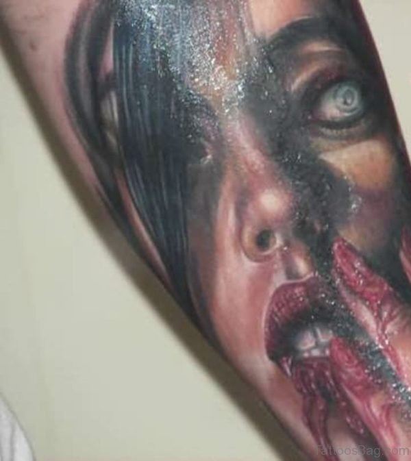 Female Vampire Face Portrait Tattoo