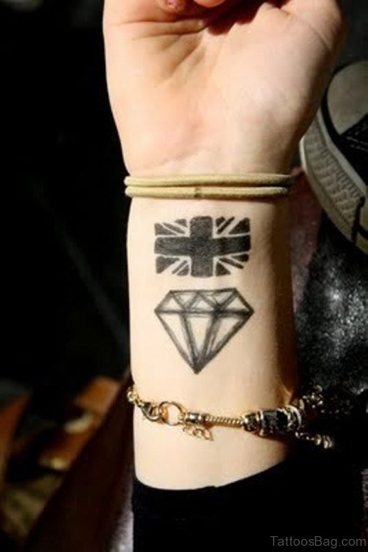 Flag And Diamond Tattoo On Wrist