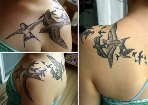 Flock Of Birds Tattoo For Women