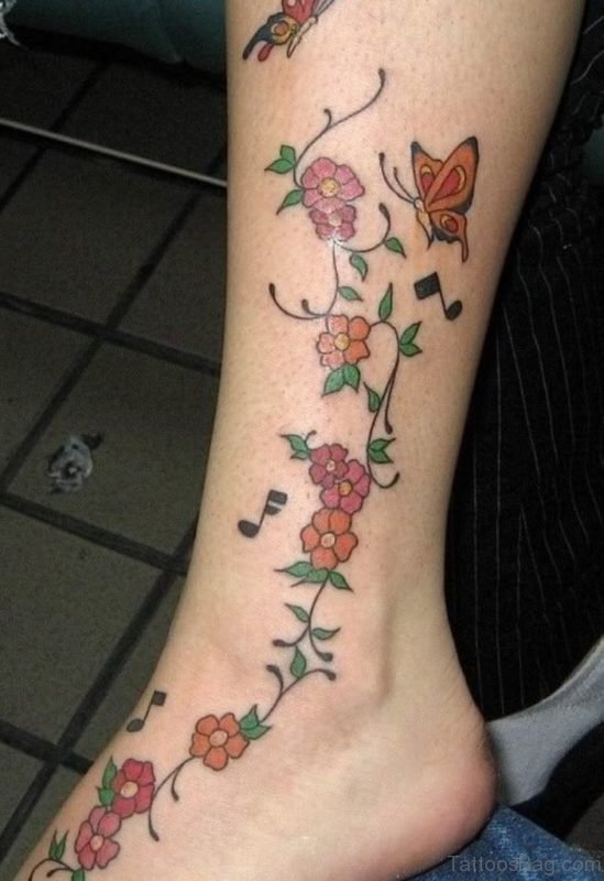 Floral Tattoo On Leg