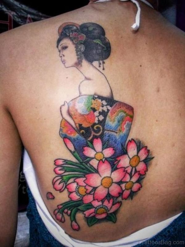Flower And Geisha Tattoo