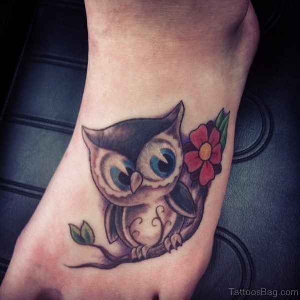 Flower And Owl Tattoo