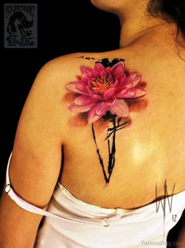 Flower Tattoo On Back Shoulder
