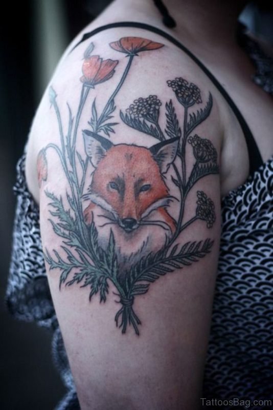 Flowers And Fox Tattoo