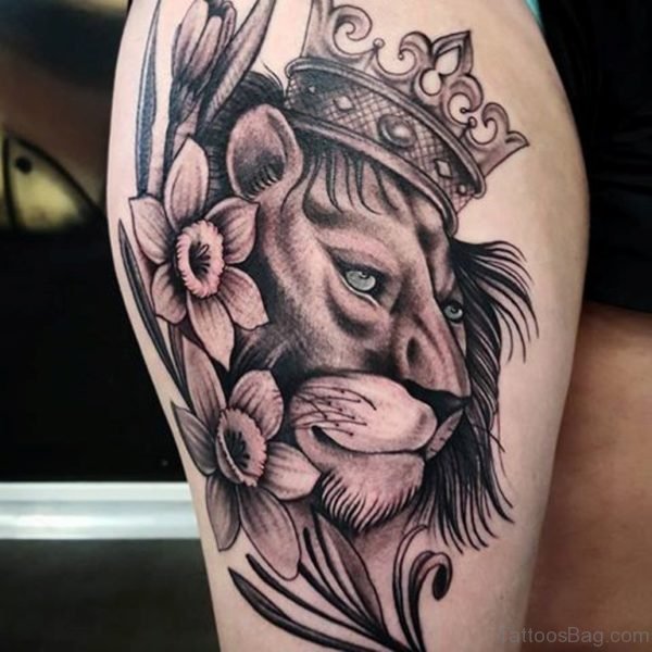 Flowers And Lion Tattoo