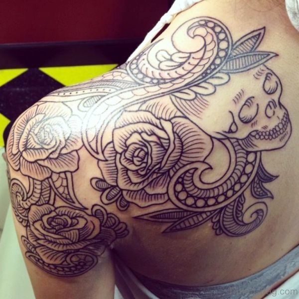 Flowers And Skull Tattoo