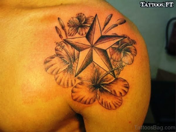 Flowers And Star Tattoo Design