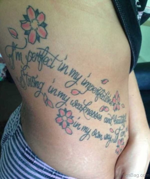 Flowers And Wording Tattoo