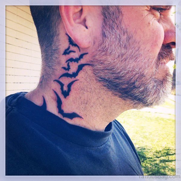 Flying Bats Tattoo On Neck