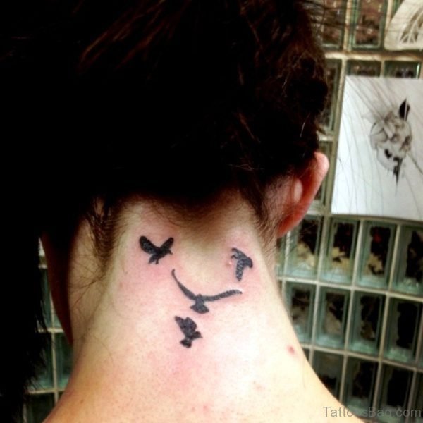Flying Birds Tattoo On Neck