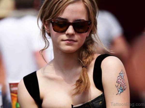 Flying Colored Bird Shoulder Tattoo