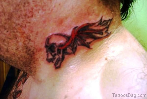 Flying Skull Tattoo On Neck