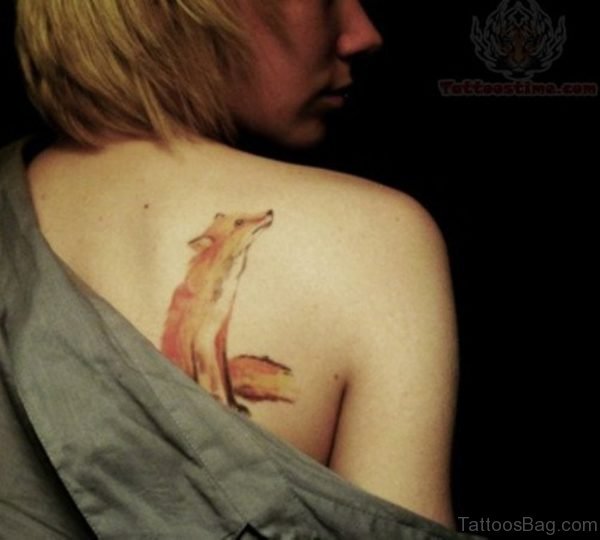 Fox Tattoo On Back Shoulder
