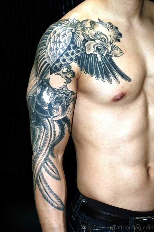 Full Sleeves Eagle Tattoo On Shoulder