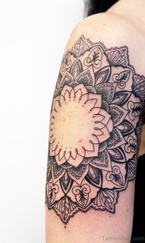 Funky Mandala Tattoo On Shoulder