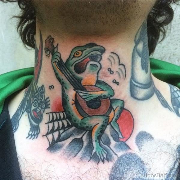 Funny Frog Tattoo On Neck