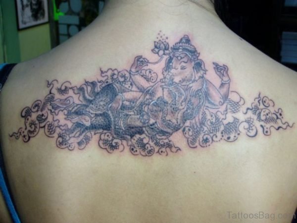 Ganesha Tattoo On Upper Back Image