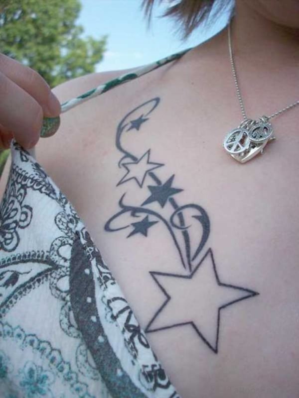 Graceful Stars Tattoo On Chest