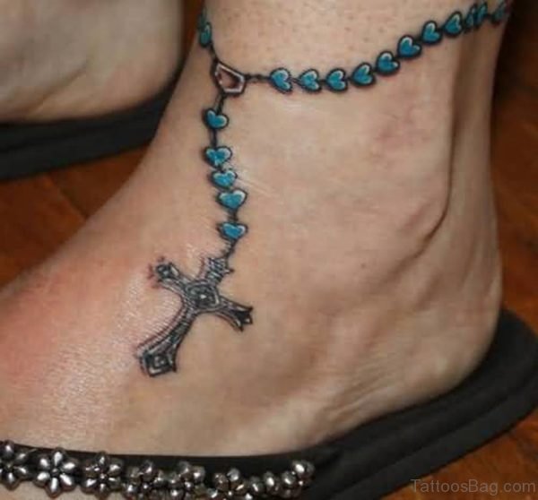 Garecful Cross Tattoo On Ankle
