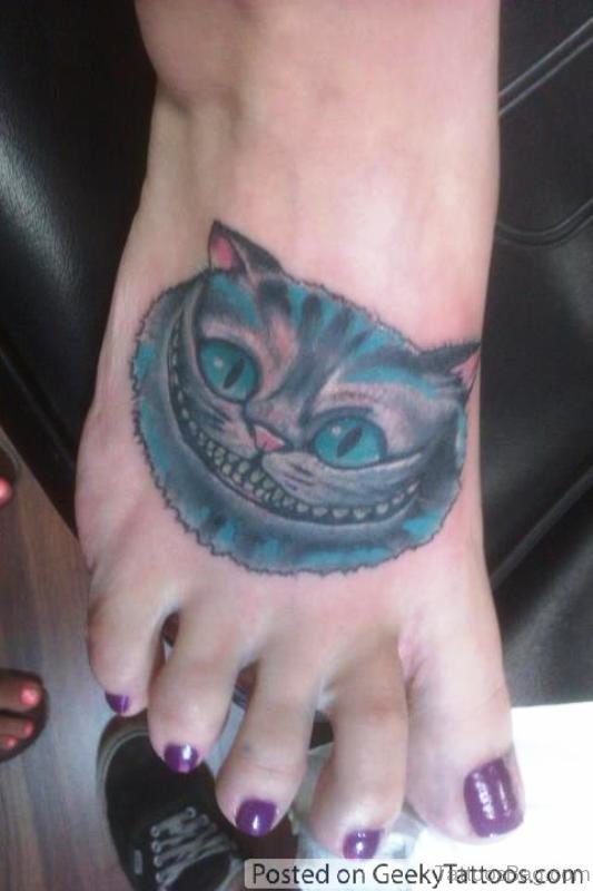 Geek Cat Tattoo On Foot