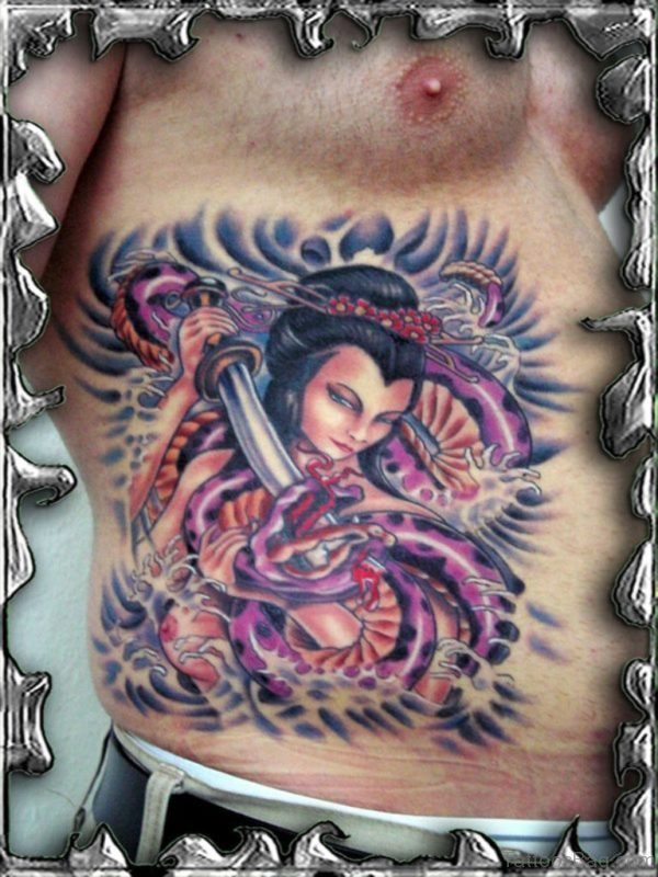 Geisha And Dragon Tattoo Design