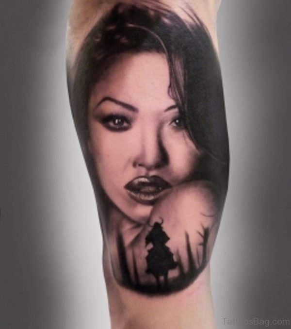 Geisha Girl Portrait Tattoo Design 