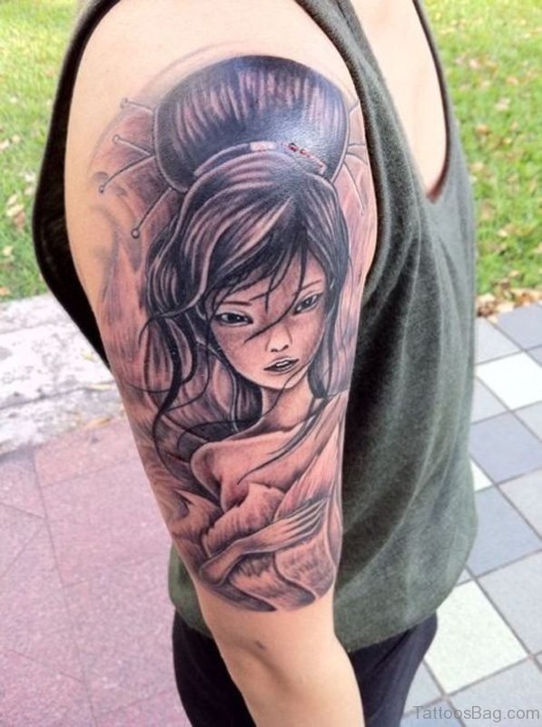 Geisha Girl Tattoo On Shoulder
