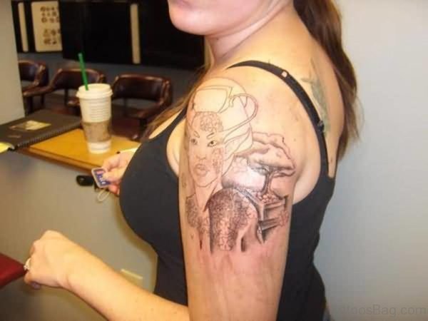 Geisha Tattoo For Girls On Left Shoulder Image
