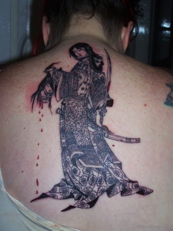 Geisha Tattoo On Upper Back