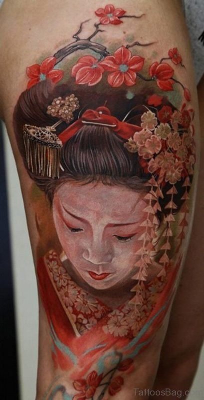 Geisha Tattoo With Japniese Flower