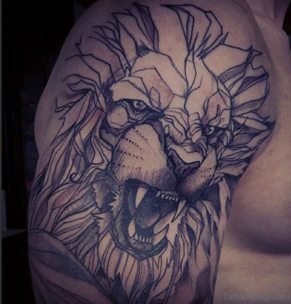 Geometric Lion Shoulder Tattoo