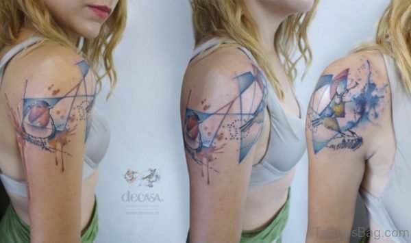 Geometric Colored Shoulder Tattoo