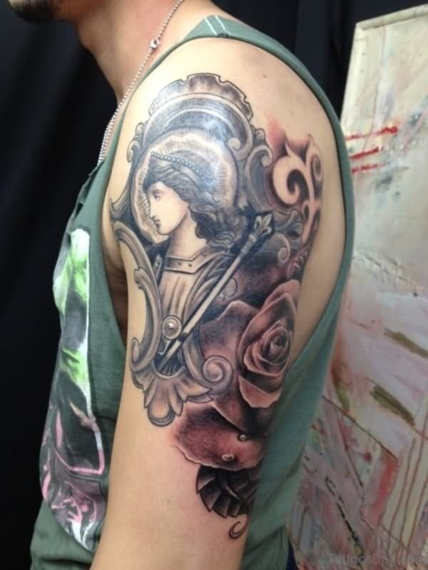 Girl Face And Rose Tattoo