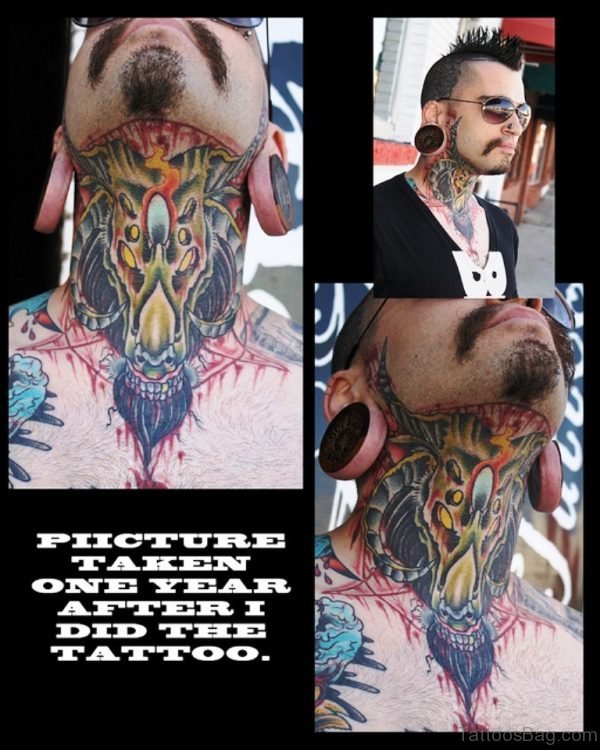 Goat Skull Tattoo On Neck