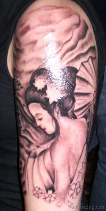 Good Looking Geisha Tattoo On Shoulder